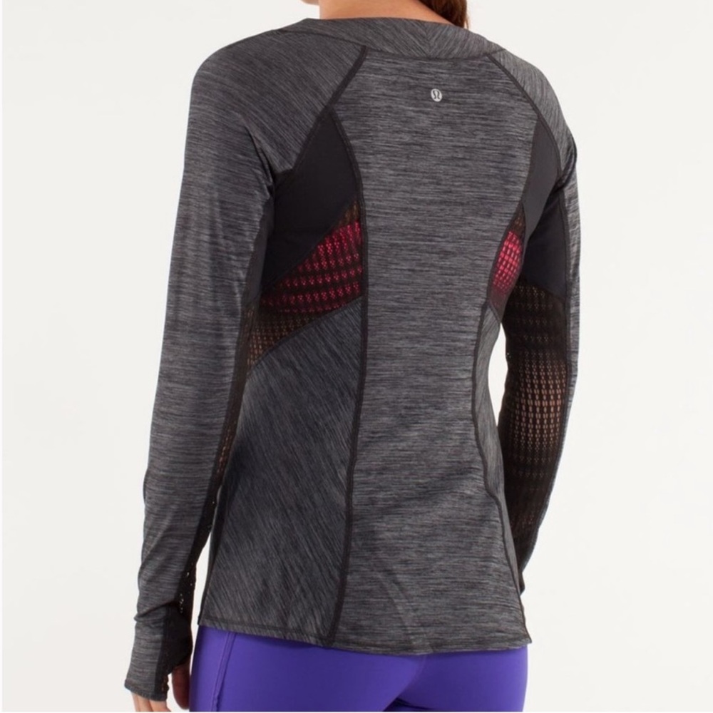Lululemon Long Sleeve Lace Paneled Top Gray Yoga Training Lightweight